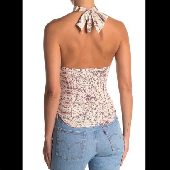 Free People Madagascar Halter Top Boho Floral Sleeveless Fitted Tea Pink size M - Picture 2 of 7